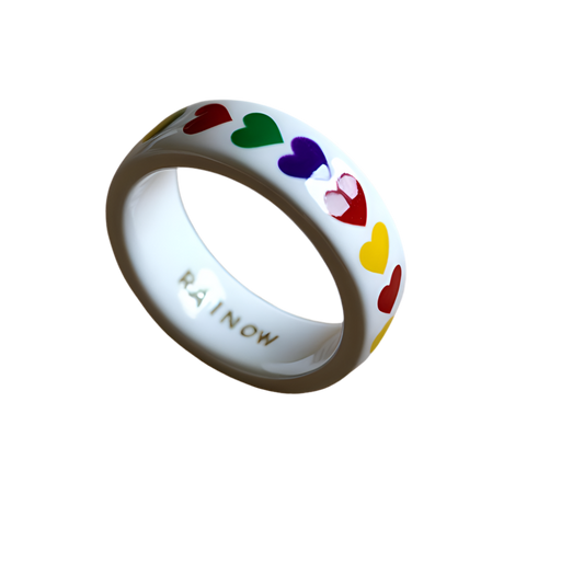Clementine Rainbow White Ring |Mastercard Contactless Payment Ring | Rainbow Smooth Hearts Ring