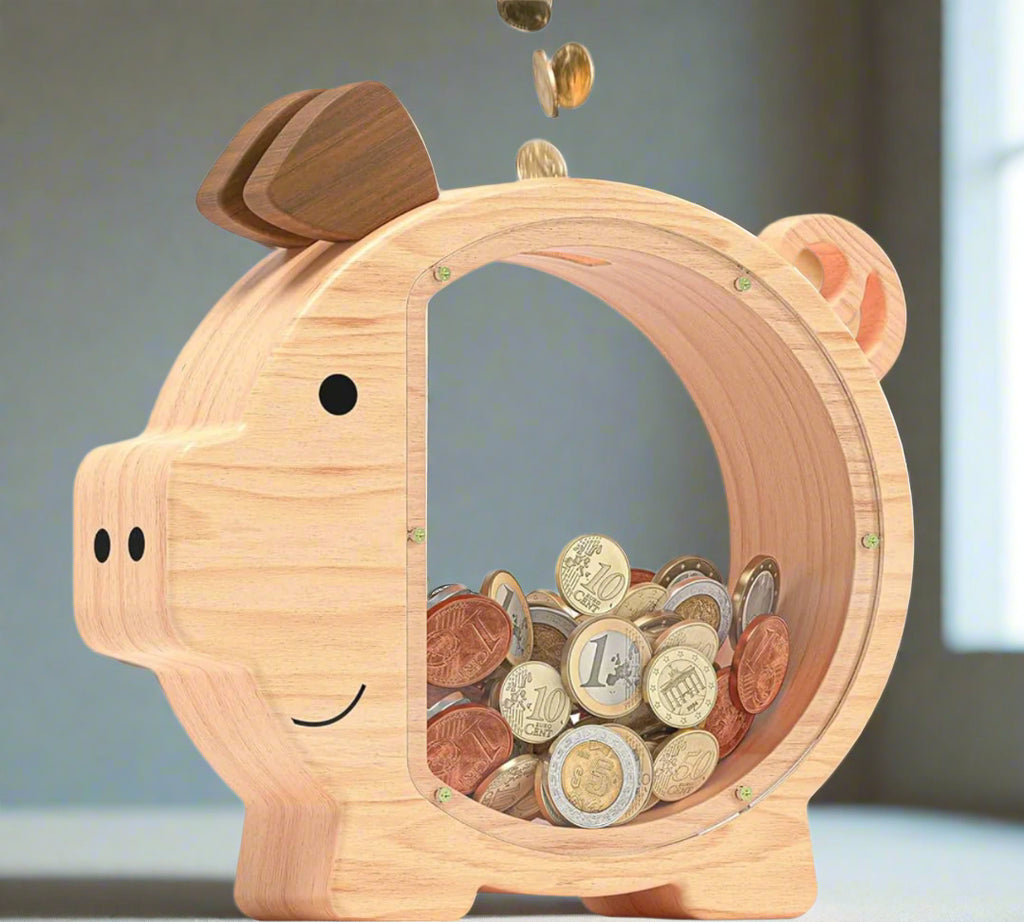 Hucha de madera para niños, niñas y niños - Hucha transparente